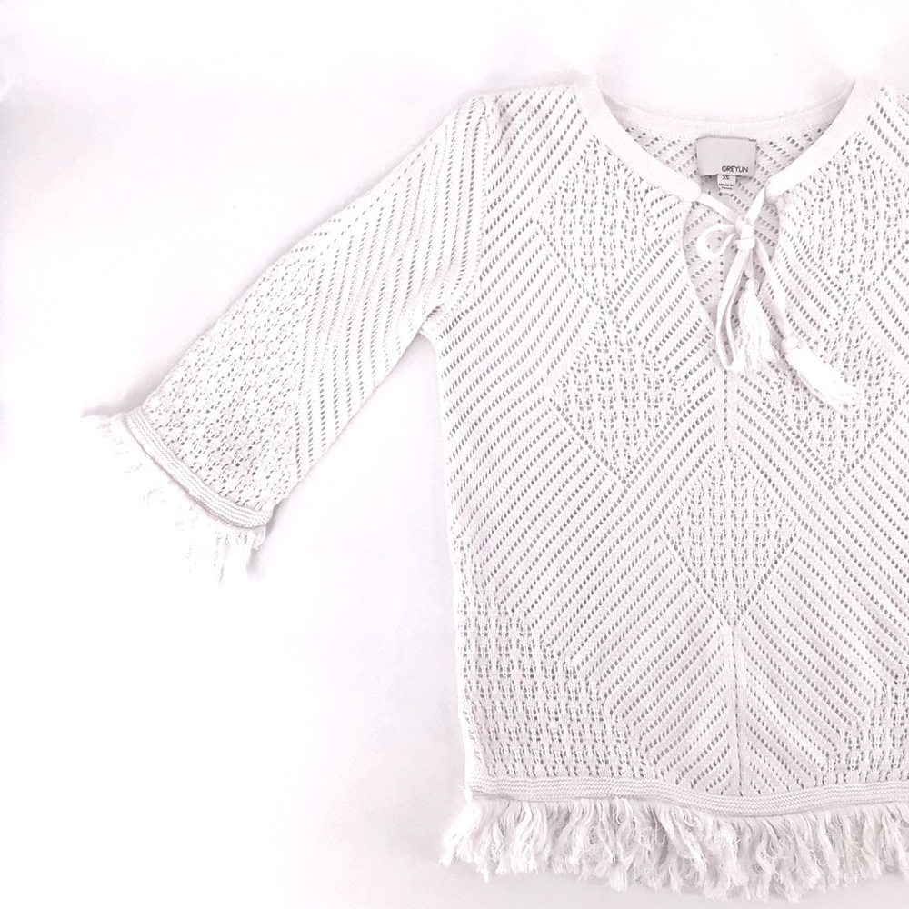 Revolve Greylin White Crochet Knit Cotton Top XS